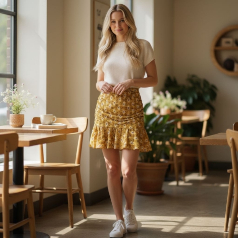 Veronica Beard‎ Floral Ruffle Yellow Sun Mini Cotton Skirt 6 NWT